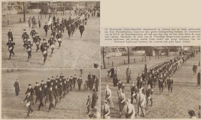 874760 Collage van 3 foto's betreffende de wandeltochten, georganiseerd door de Utrechtsche Politie Sportclub (U.P.S.) ...